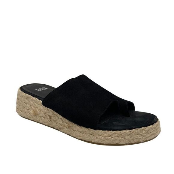 Eileen Fisher Tarry Espadrille Wedge Slide Black Suede Platform Wedge Sandals 11 - Picture 2 of 9